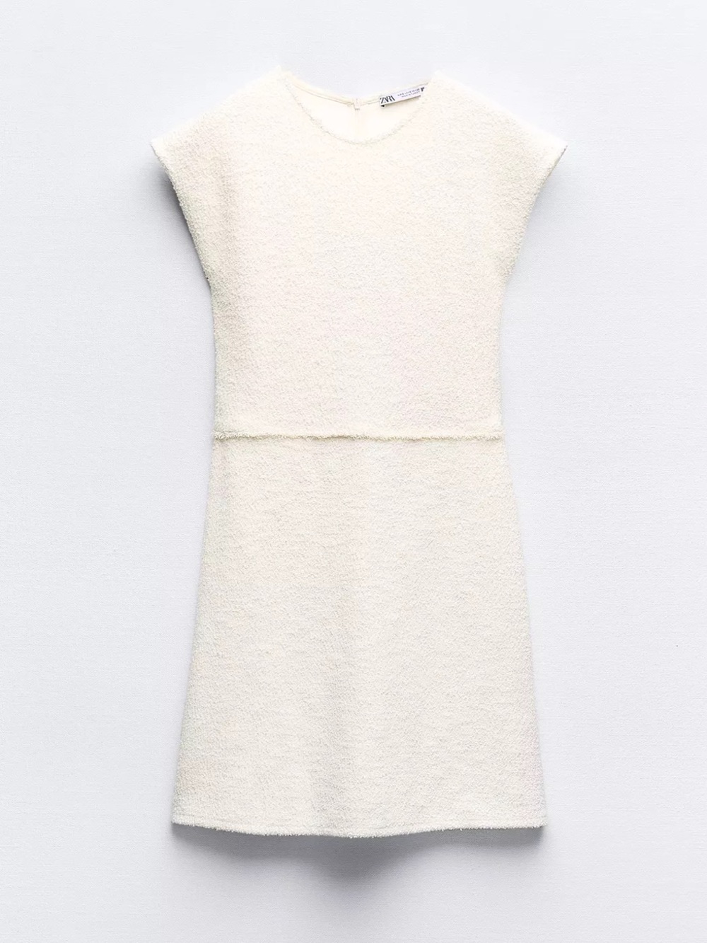 Zara Cream Textured Mini Dress with Cap Sleeves